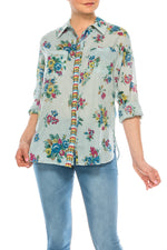 Load image into Gallery viewer, Button-Down Floral Printed Shirt with Colorful Embroidery
