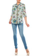 Load image into Gallery viewer, Button-Down Floral Printed Shirt with Colorful Embroidery
