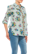 Load image into Gallery viewer, Button-Down Floral Printed Shirt with Colorful Embroidery
