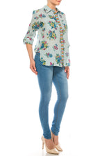 Load image into Gallery viewer, Button-Down Floral Printed Shirt with Colorful Embroidery
