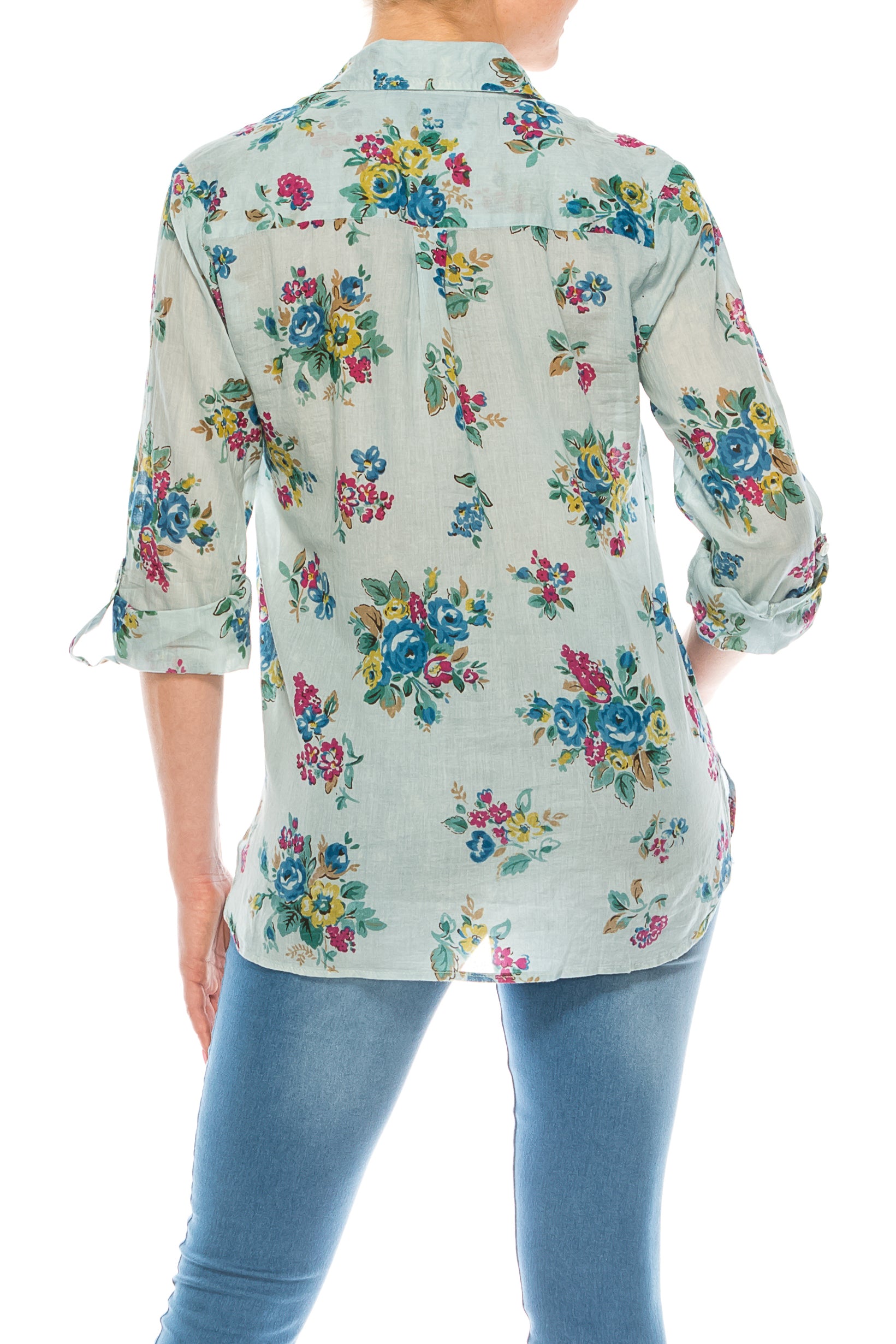 Button-Down Floral Printed Shirt with Colorful Embroidery