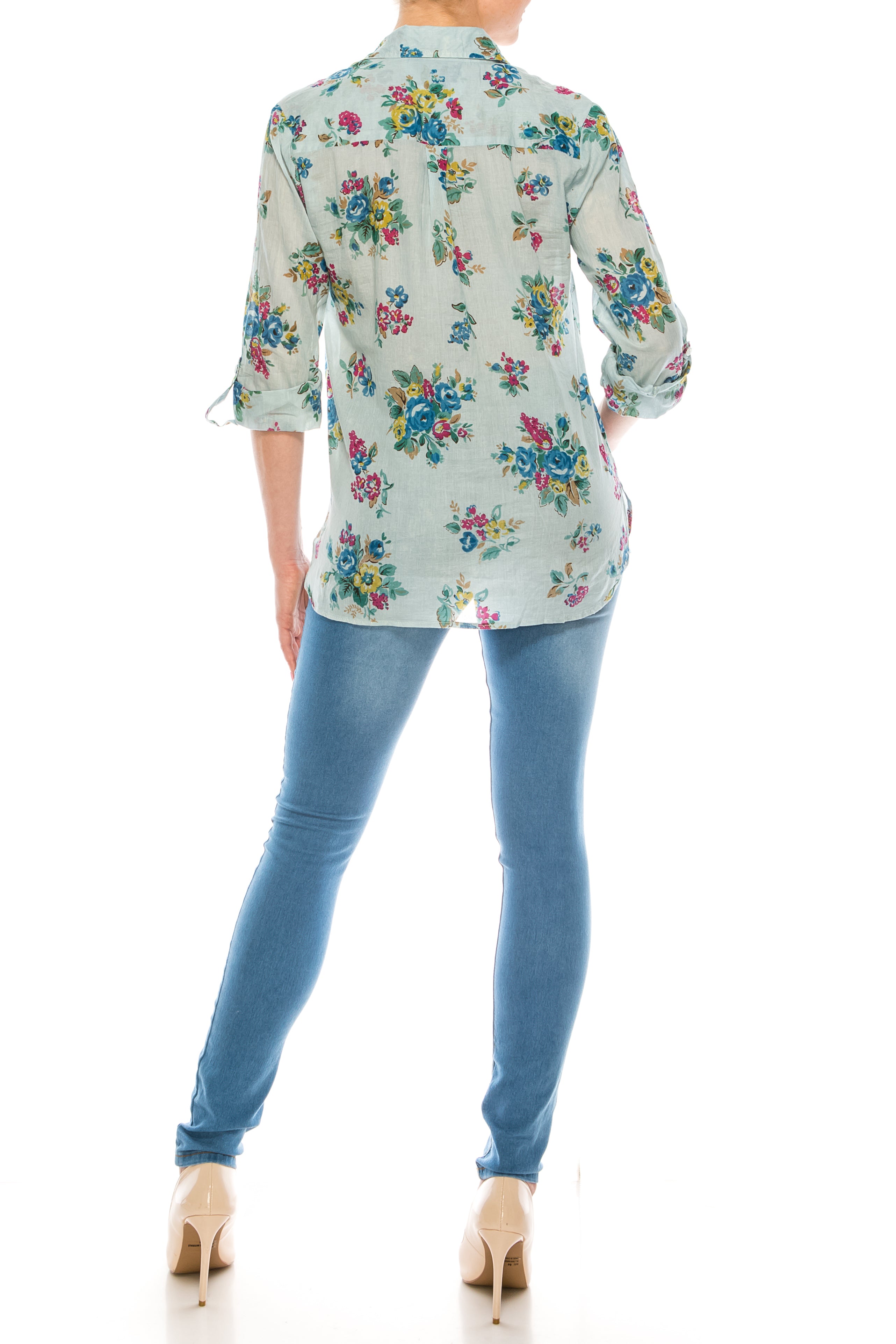 Button-Down Floral Printed Shirt with Colorful Embroidery