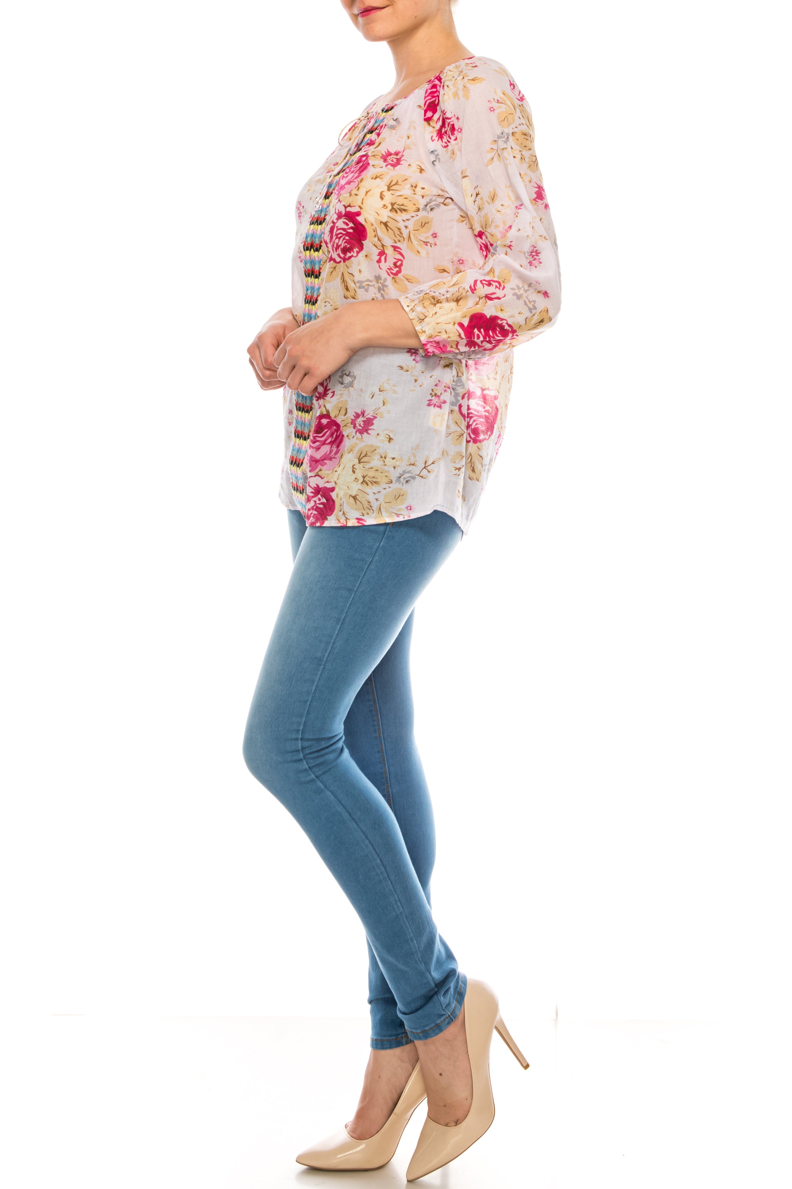 Floral Peasant Top with Embroidery