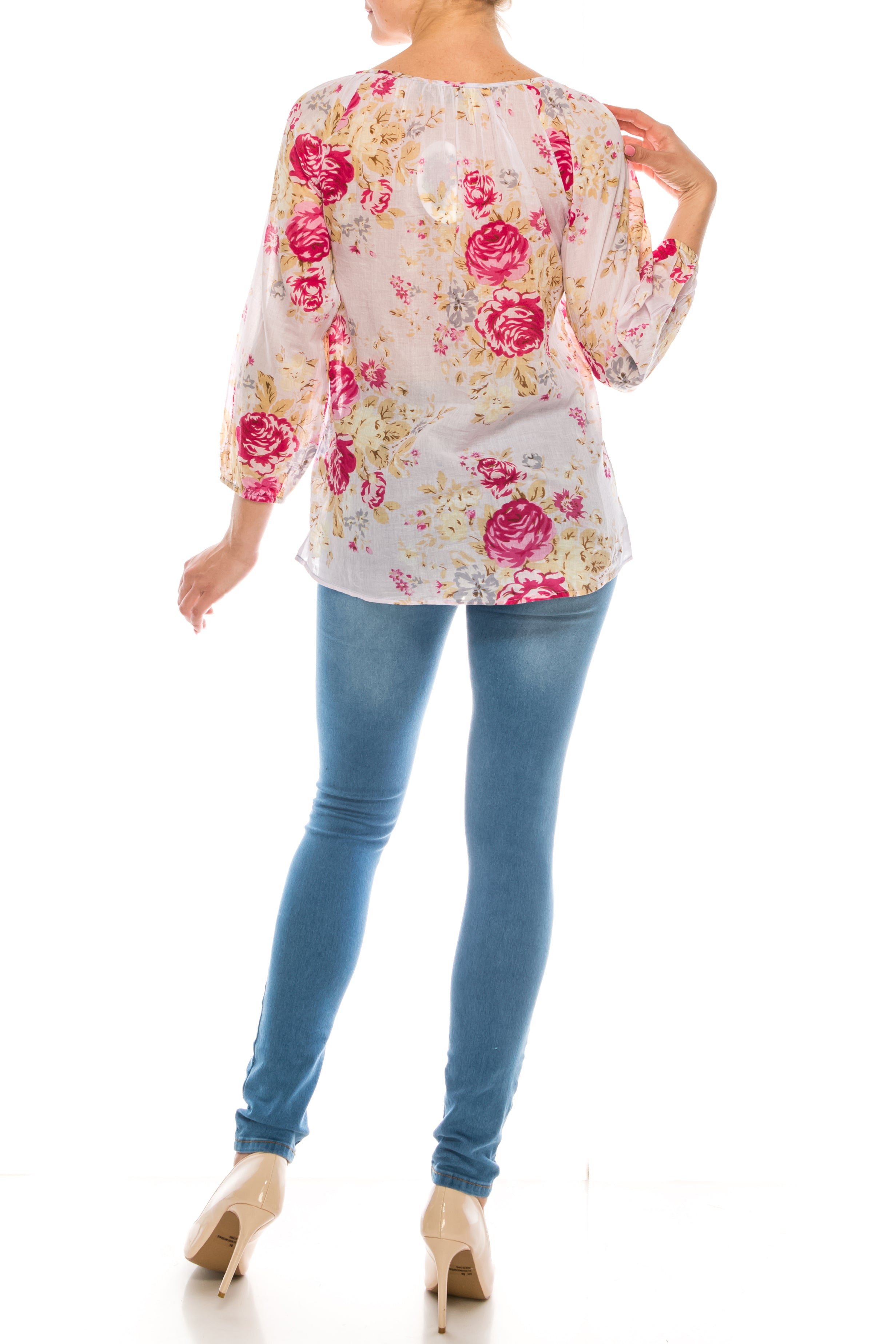 Floral Peasant Top with Embroidery