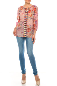 Floral Peasant Top with Embroidery