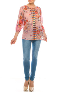 Floral Peasant Top with Embroidery