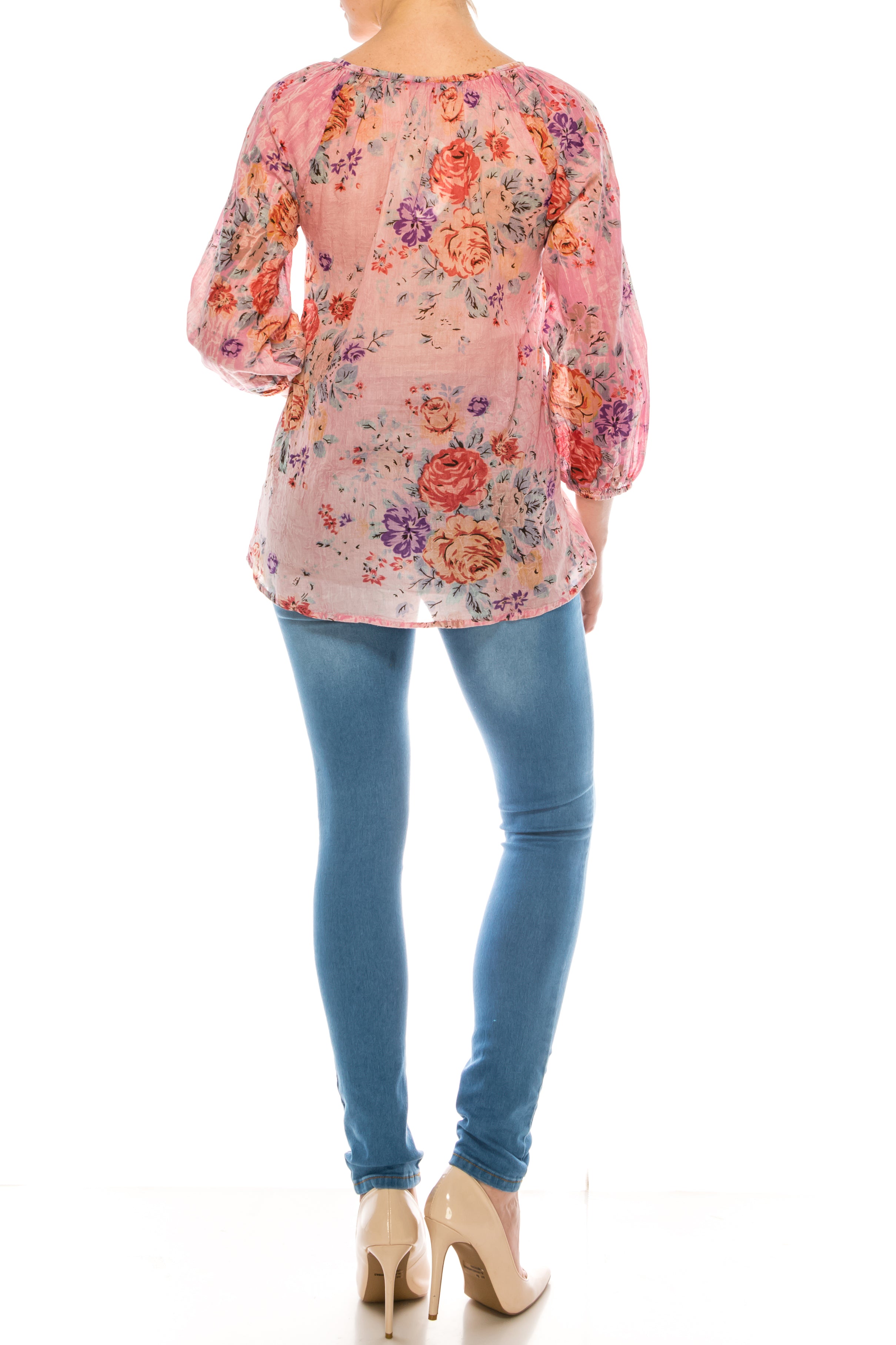 Floral Peasant Top with Embroidery