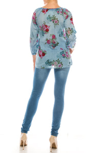 Floral Peasant Top with Embroidery