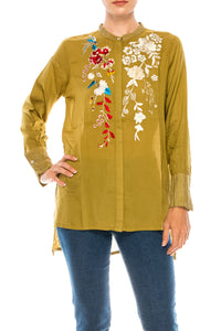 Button-down Boho Top with Embroidery