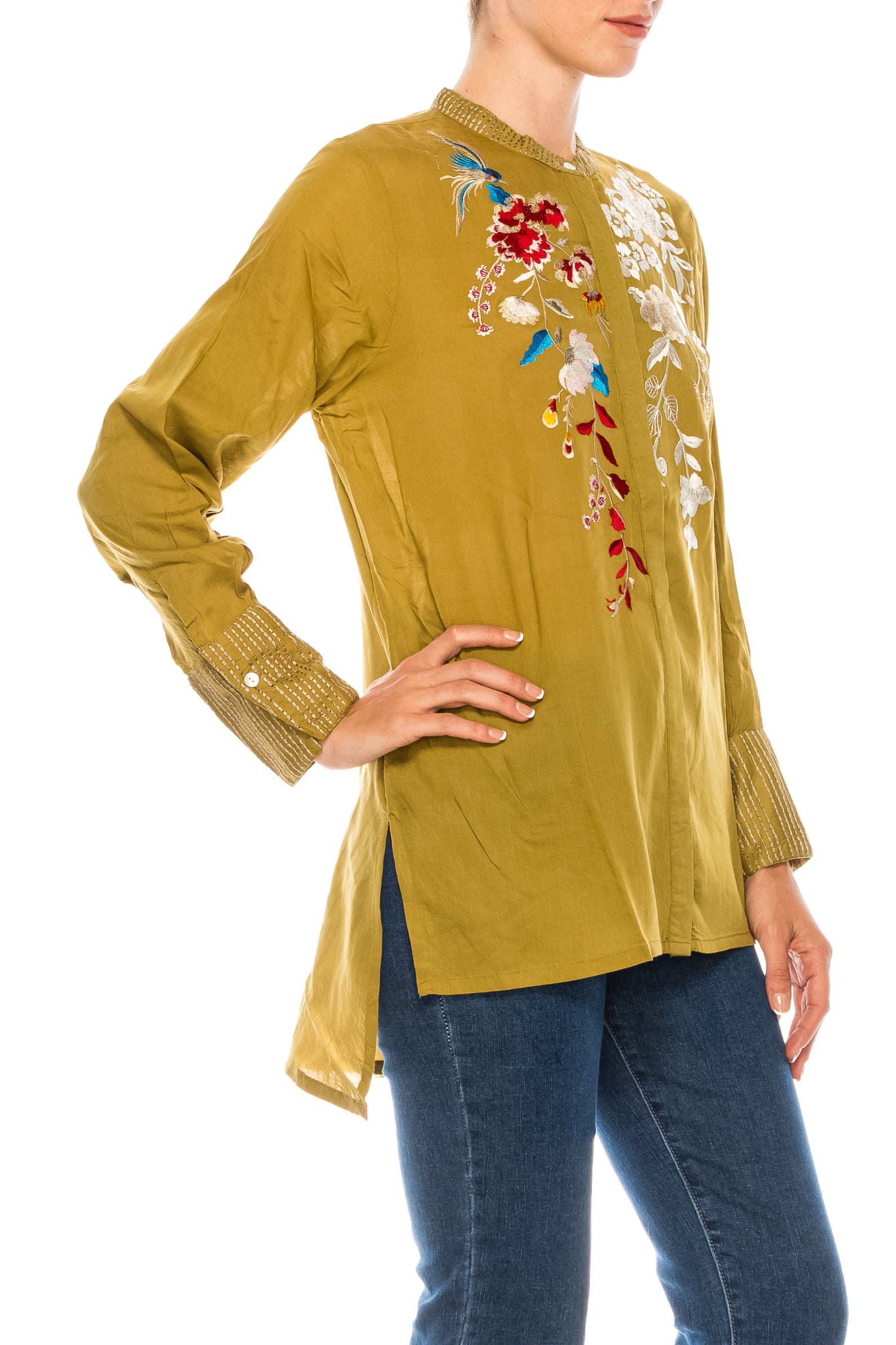 Button-down Boho Top with Embroidery