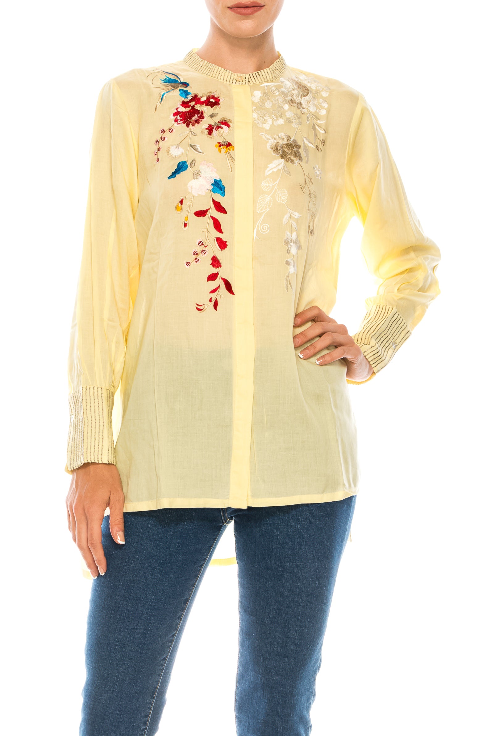 Button-down Boho Top with Embroidery