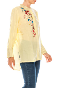 Button-down Boho Top with Embroidery