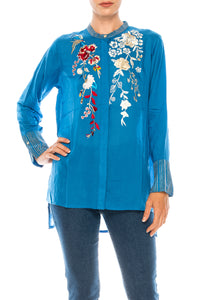 Button-down Boho Top with Embroidery