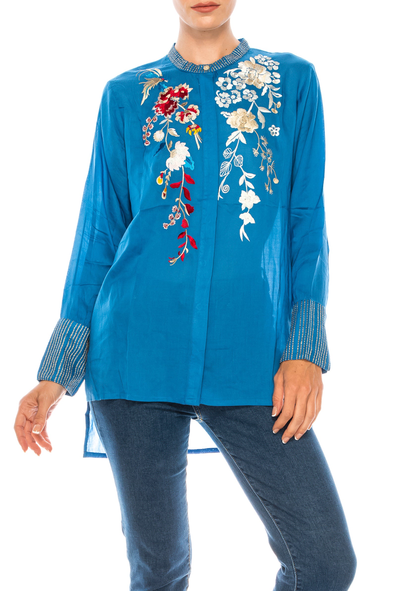 Button-down Boho Top with Embroidery