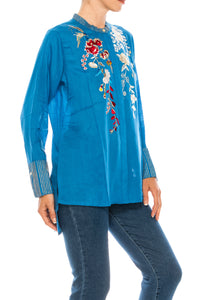 Button-down Boho Top with Embroidery