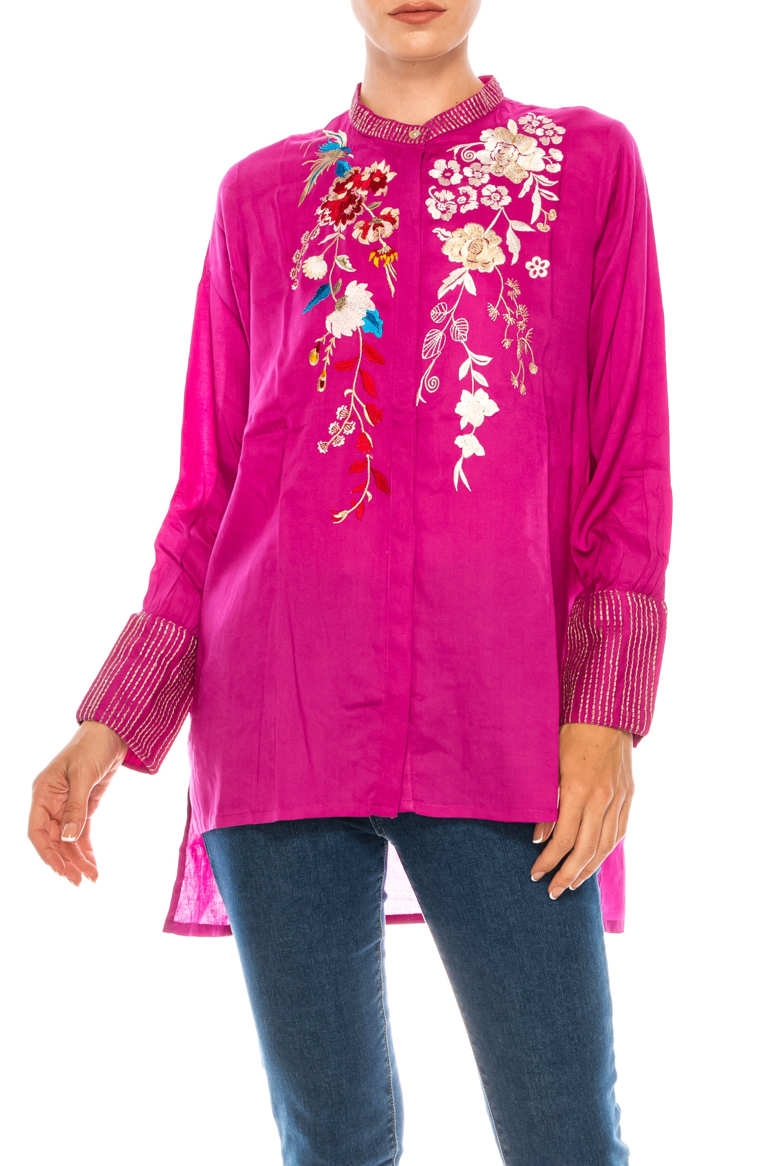 Button-down Boho Top with Embroidery