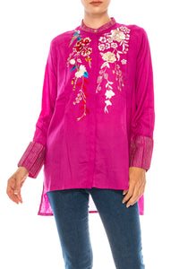 Button-down Boho Top with Embroidery