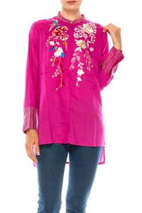 Button-down Boho Top with Embroidery