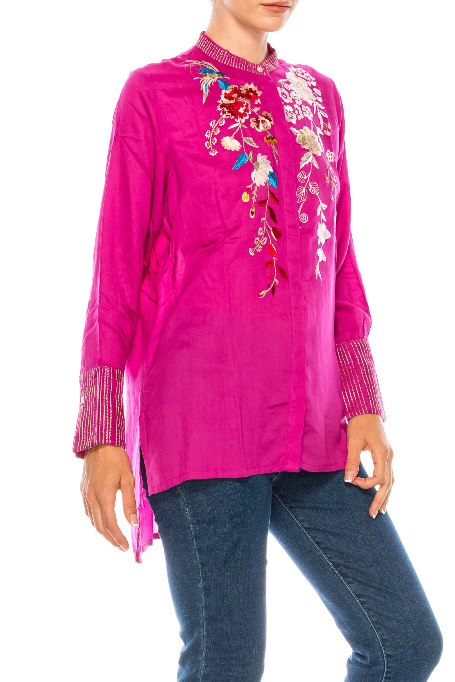 Button-down Boho Top with Embroidery