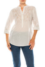 Load image into Gallery viewer, Striped Half Button Down Tunic with Floral Embroidery
