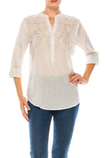 Load image into Gallery viewer, Striped Half Button Down Tunic with Floral Embroidery
