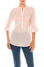 Load image into Gallery viewer, Striped Half Button Down Tunic with Floral Embroidery
