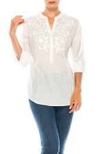 Load image into Gallery viewer, Striped Half Button Down Tunic with Floral Embroidery
