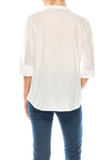 Load image into Gallery viewer, Striped Half Button Down Tunic with Floral Embroidery
