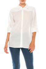 Load image into Gallery viewer, White Button-down Shirt with White Floral Embroidery
