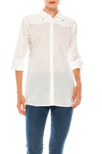 Load image into Gallery viewer, White Button-down Shirt with White Floral Embroidery
