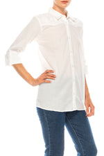 Load image into Gallery viewer, White Button-down Shirt with White Floral Embroidery
