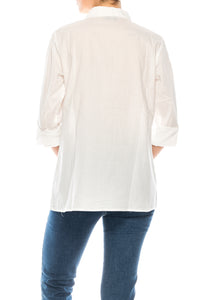 White Button-down Shirt with White Floral Embroidery