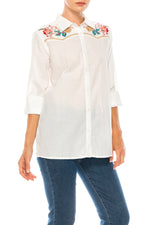 Load image into Gallery viewer, White Button-down Shirt with Floral Embroidery
