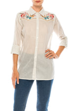 Load image into Gallery viewer, Striped Button-down Shirt with Floral Embroidery
