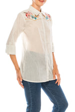 Load image into Gallery viewer, Striped Button-down Shirt with Floral Embroidery
