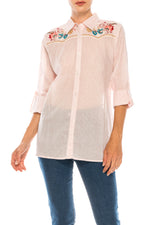 Load image into Gallery viewer, Striped Button-down Shirt with Floral Embroidery
