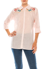 Load image into Gallery viewer, Striped Button-down Shirt with Floral Embroidery
