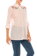 Load image into Gallery viewer, Striped Button-down Shirt with Floral Embroidery
