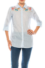 Load image into Gallery viewer, Striped Button-down Shirt with Floral Embroidery
