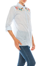 Load image into Gallery viewer, Striped Button-down Shirt with Floral Embroidery
