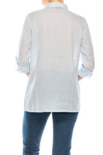 Load image into Gallery viewer, Striped Button-down Shirt with Floral Embroidery
