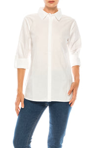 White Button Down Shirt with  Embroidered Back