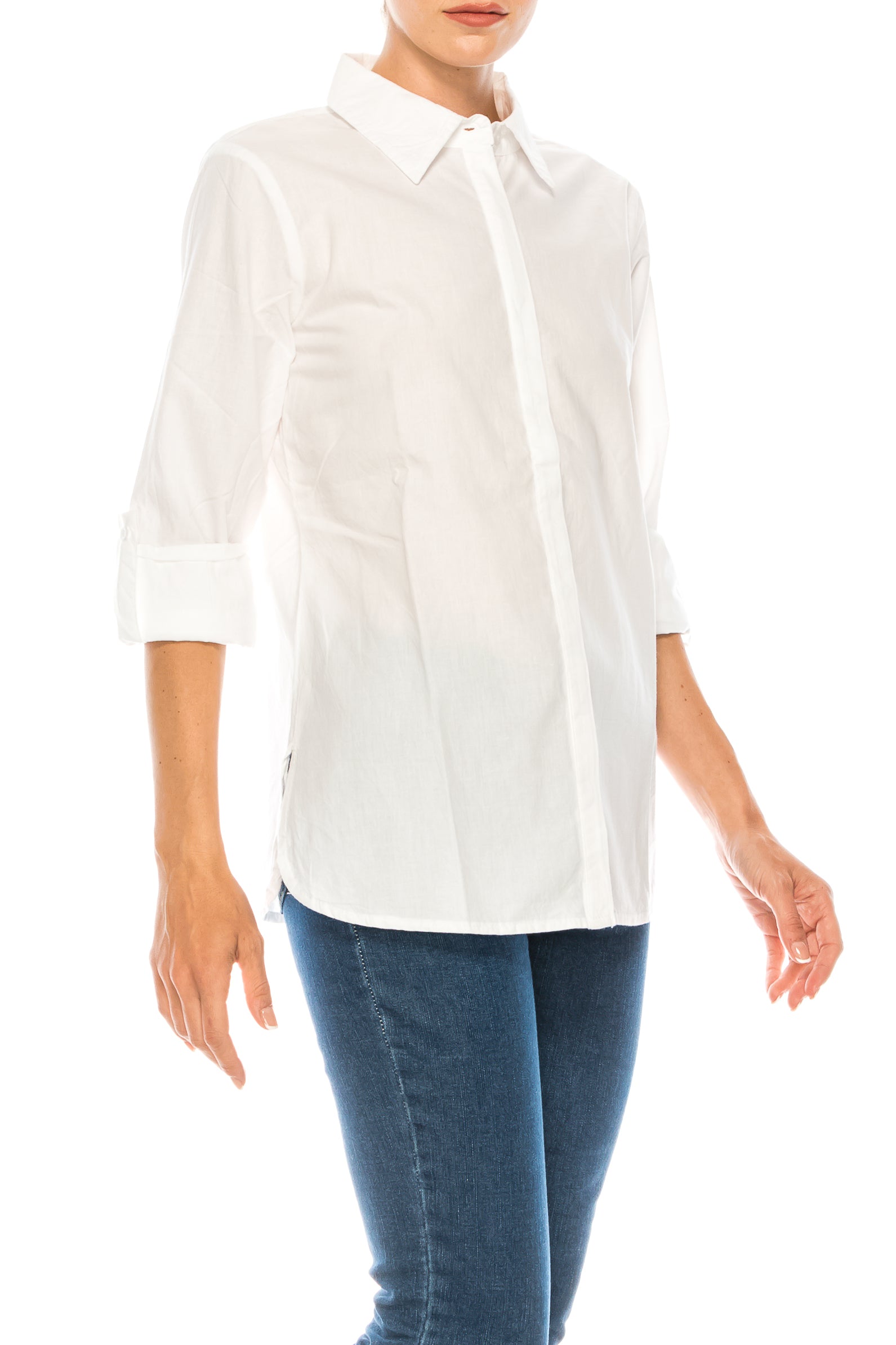 White Button Down Shirt with  Embroidered Back