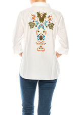 Load image into Gallery viewer, White Button Down Shirt with  Embroidered Back
