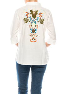 White Button Down Shirt with  Embroidered Back