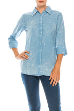 Load image into Gallery viewer, Button Down Shirt with Embroidered Back &amp; Vintage Wash
