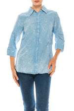 Load image into Gallery viewer, Button Down Shirt with Embroidered Back &amp; Vintage Wash
