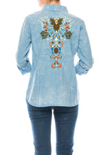 Load image into Gallery viewer, Button Down Shirt with Embroidered Back &amp; Vintage Wash
