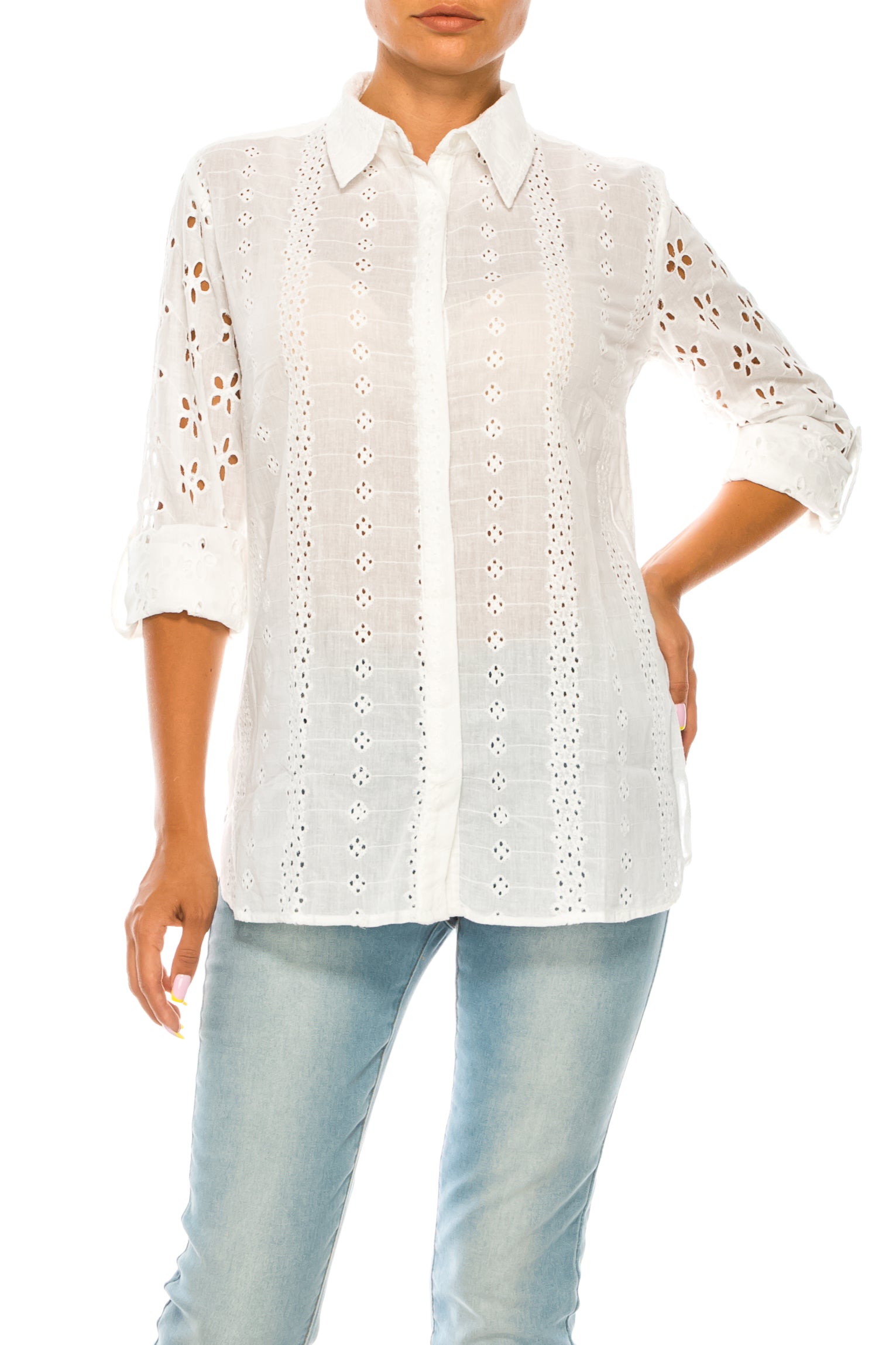 White Shirt with Eyelet Lace and Vintage Wash