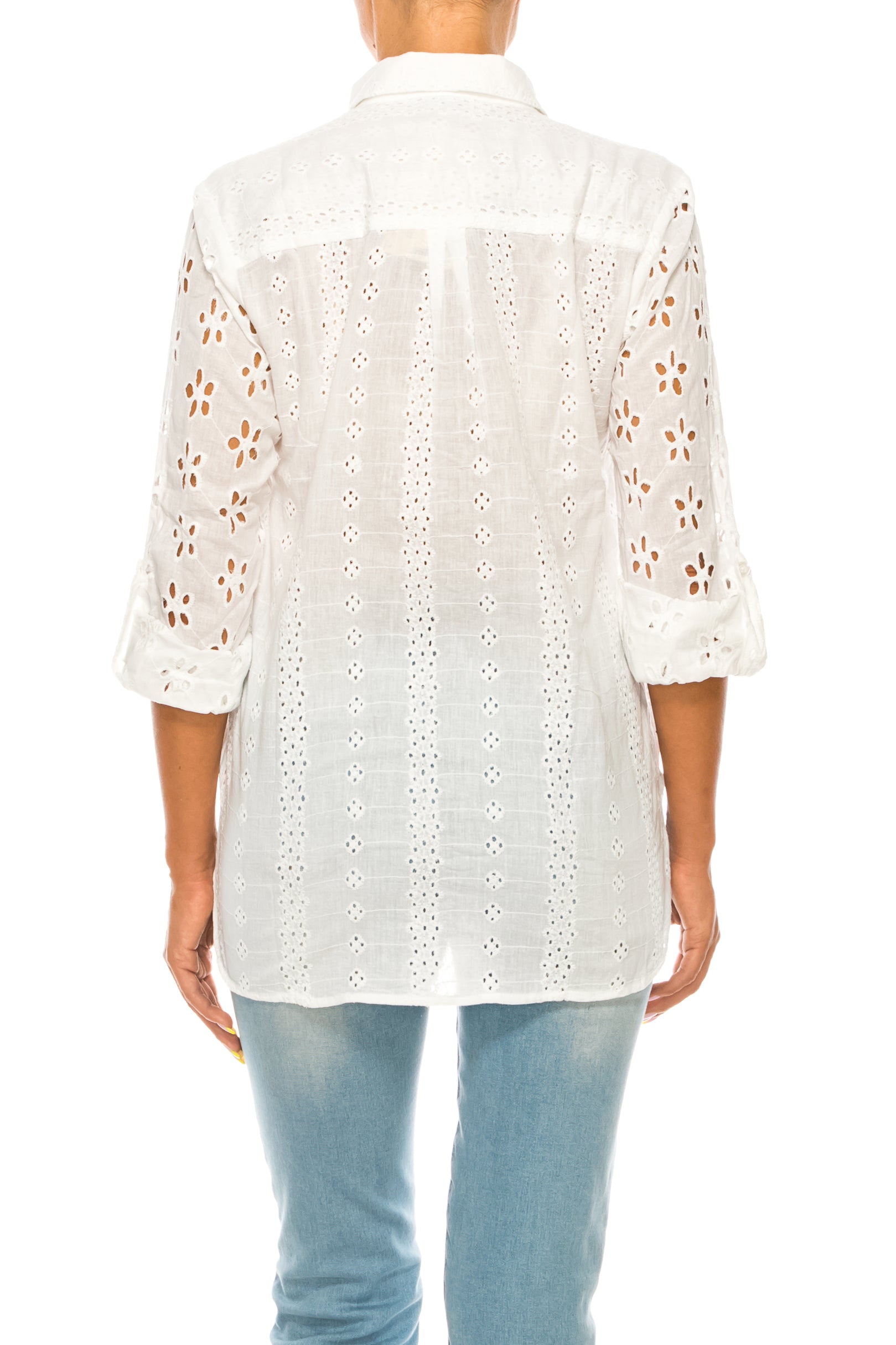 White Shirt with Eyelet Lace and Vintage Wash